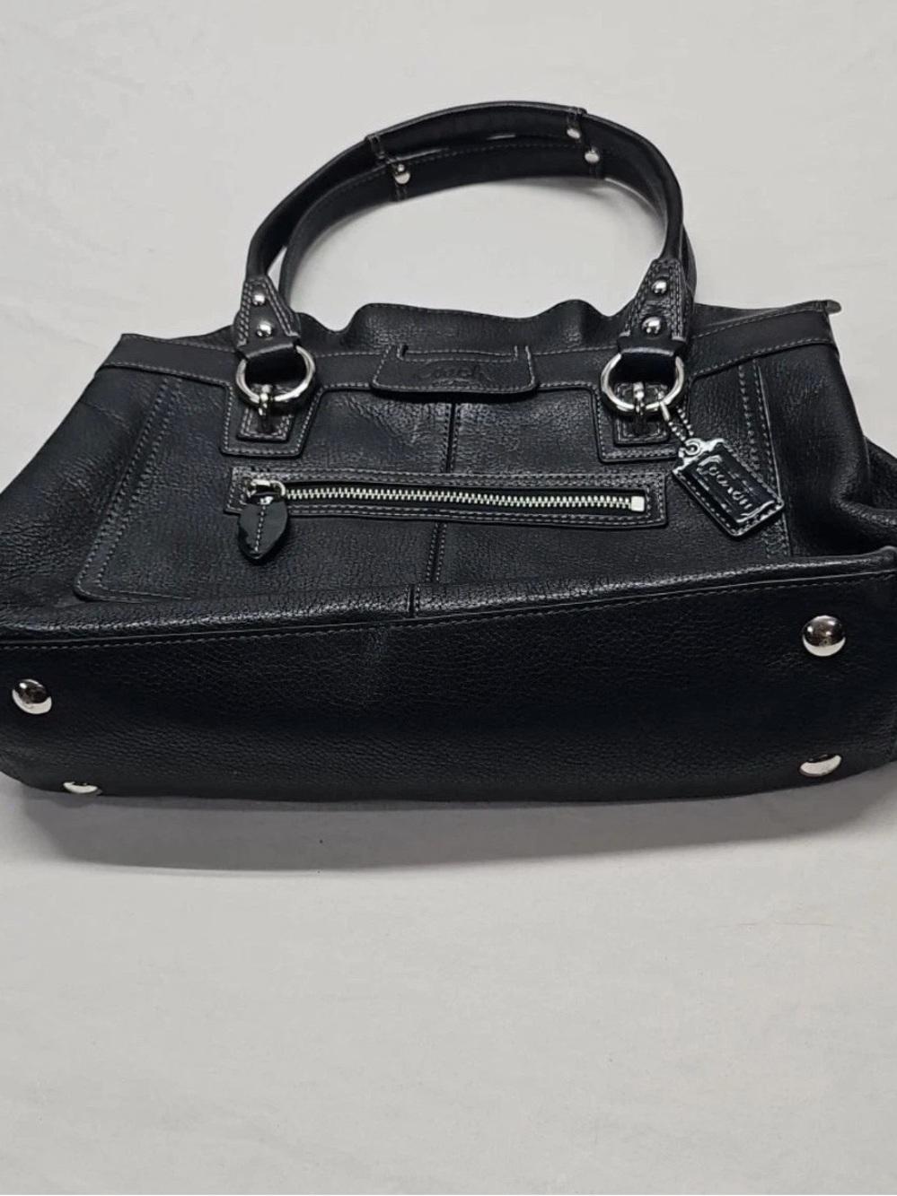 Coach Satchel F14686 Penelope Handbag Ruffled Top Tote Bag Black Pebbled Leather - Picture 4 of 7